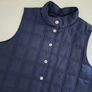 Christopher & Banks Quilted‎ Vest Navy Blue Full Zip Pockets Women's XL